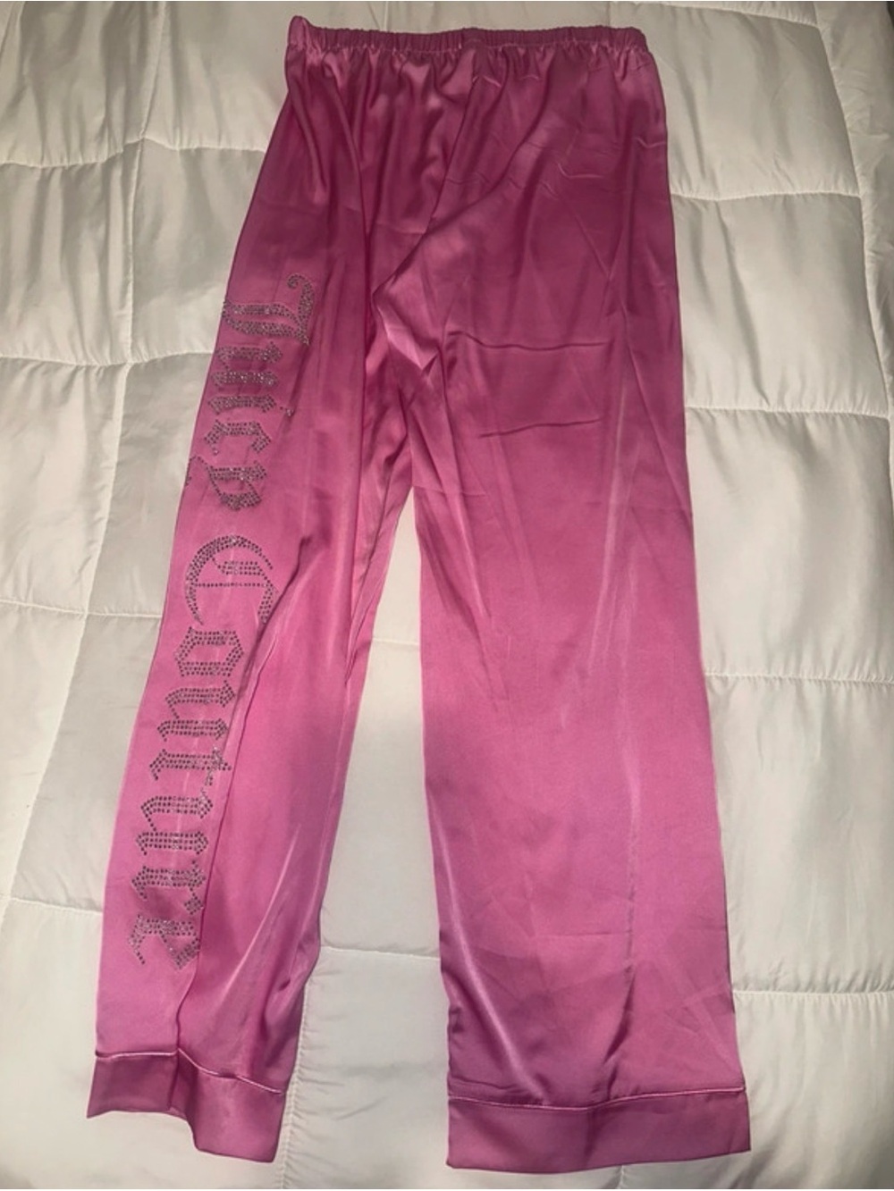 Juicy Couture Pink Rhinestone Logo Satin Track Pants